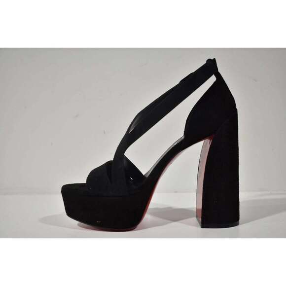 Christian Louboutin Movida Sandal 130 Black Suede Platform Block Heel Pump 39.5 - Picture 8 of 12